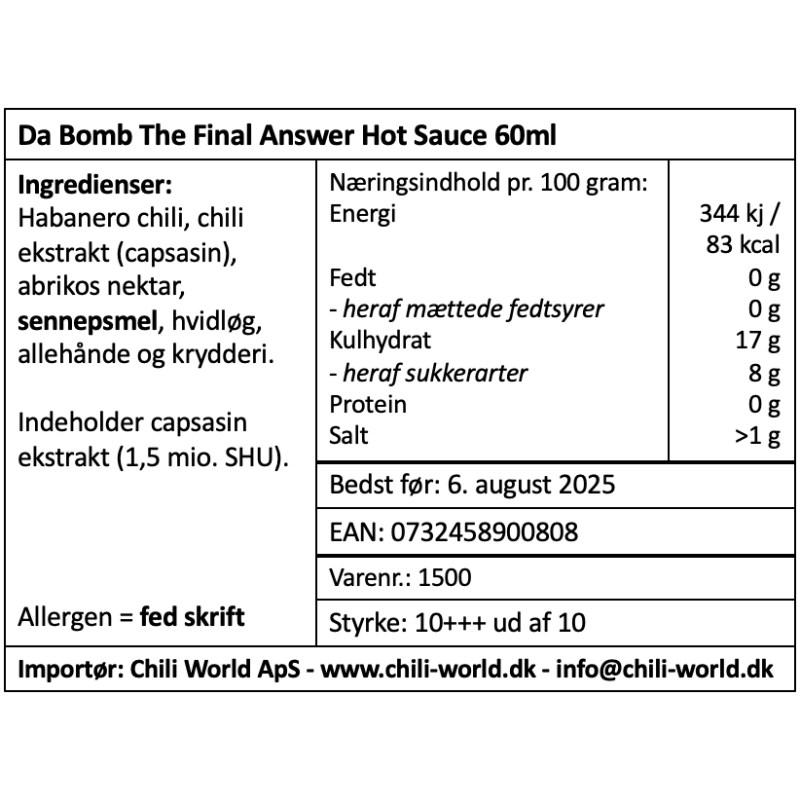 Da' Bomb The Final Answer Hot Chili Sauce 56 gram