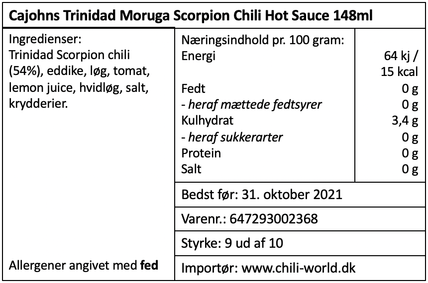 CaJohns Trinidad Moruga Scorpion Chili Hot Sauce 148ml