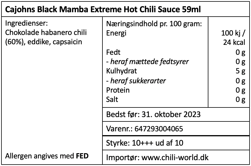 Cajohns Black Mamba Extreme Hot Chili Sauce 59ml